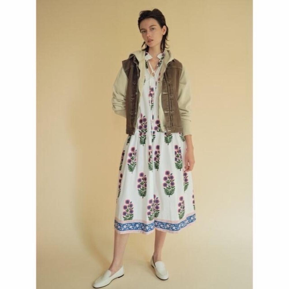SZ Blockprints Floral Block Print Tiered Midi Dress Womens Size M - Picture 2 of 6